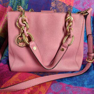 Michael Kors SYNTHIA Pink Saffiano Leather Satchel Crossbody Bag
